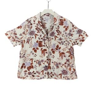 Rachel Zoe Floral Button Down Shirt - White and Brown